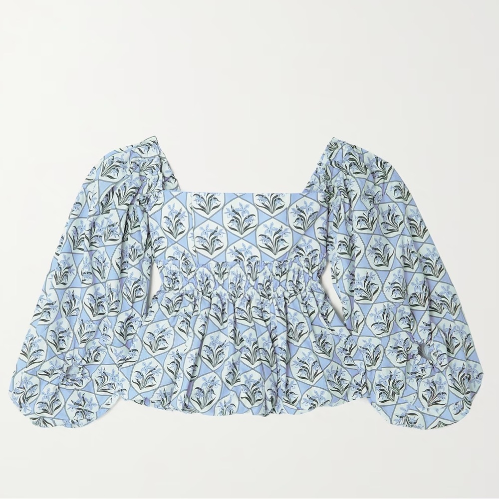 AGUA BY AGUA BENDITA off the shoulder blue and green top